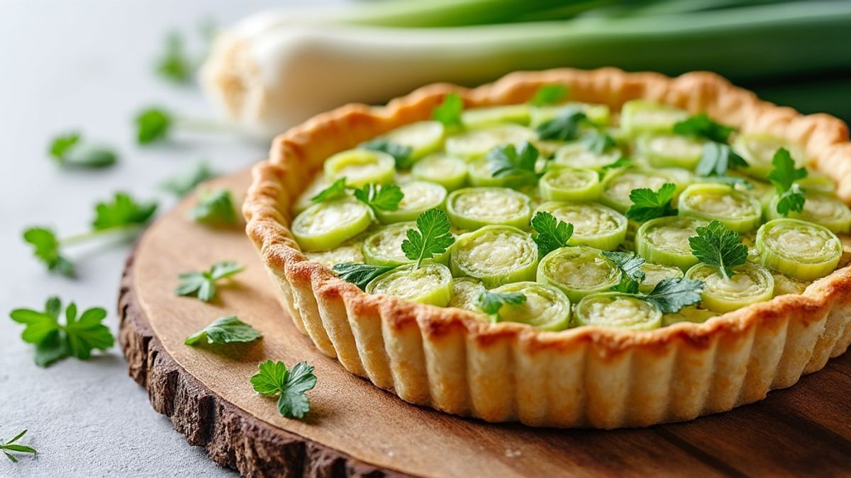 Une tarte aux poireaux &agrave; l'ancienne authentique, id&eacute;ale pour rassembler autour de la table