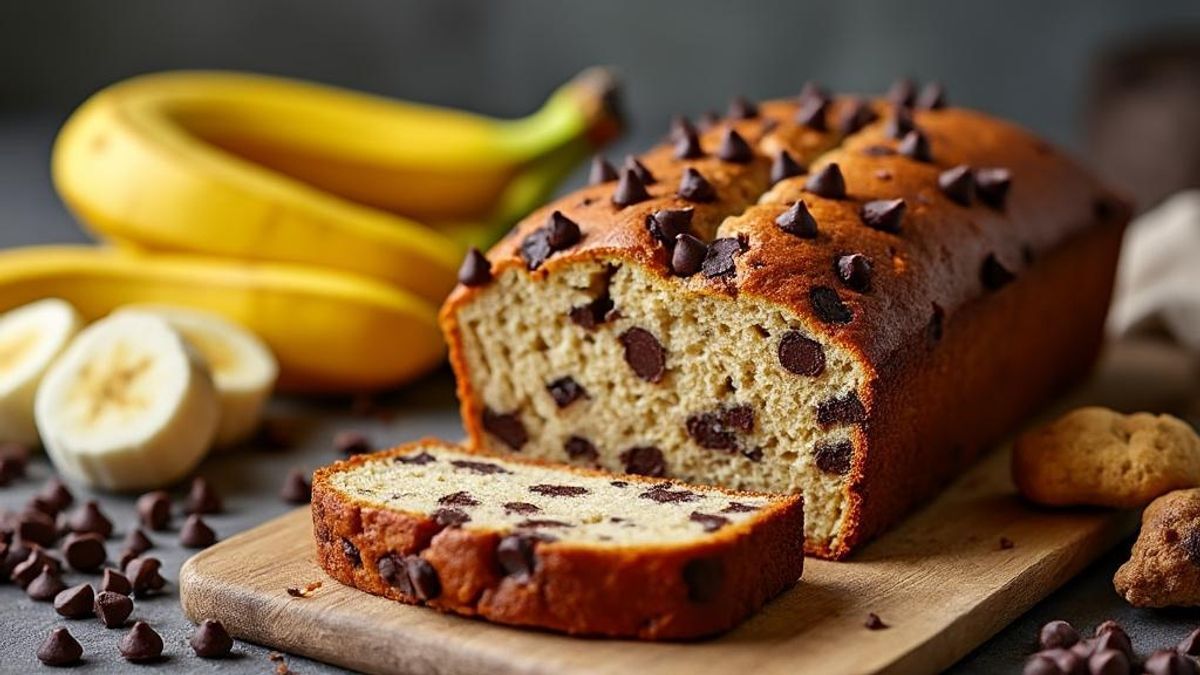 Savourez un pain &agrave; la banane aux &eacute;clats de chocolat, parfait pour un moment doux et gourmand