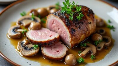 Les cl&eacute;s pour r&eacute;ussir un r&ocirc;ti de porc au Cookeo avec fond de veau aux champignons en un temps record et sans stress
