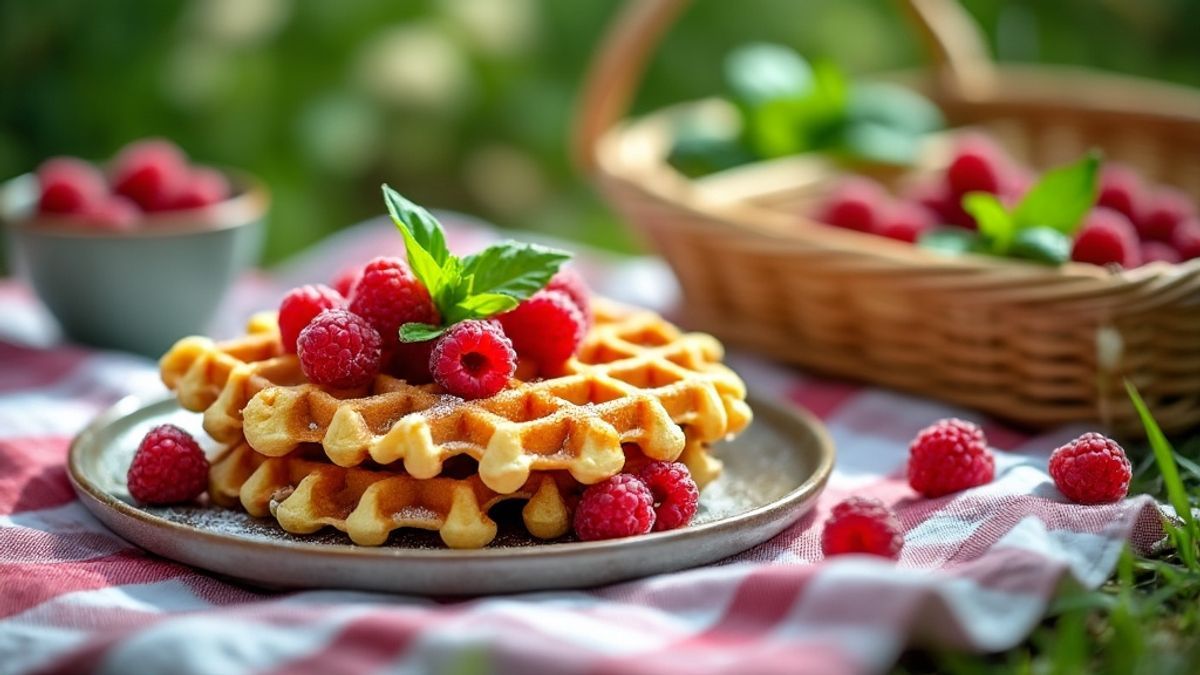 Ces gaufres express aux saveurs de framboise et basilic, parfaites pour un go&ucirc;ter plein de fra&icirc;cheur