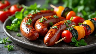 Comment associer l&eacute;gumes et saucisses grill&eacute;es pour un repas estival riche en saveurs ?