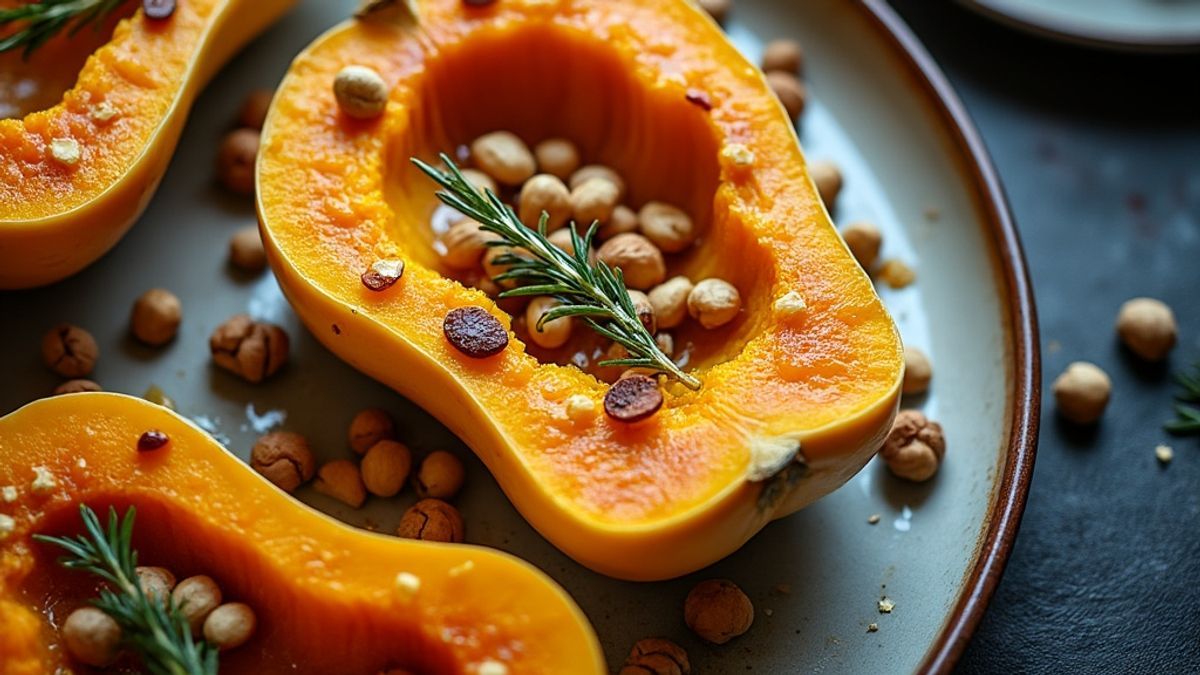 La butternut r&ocirc;tie au four avec miel et thym : une explosion de saveurs rehauss&eacute;e par les noisettes