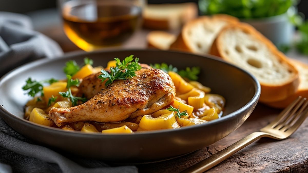 Le poulet au vin jaune du jura : recette facile et rapide pour un plat traditionnel r&eacute;ussi