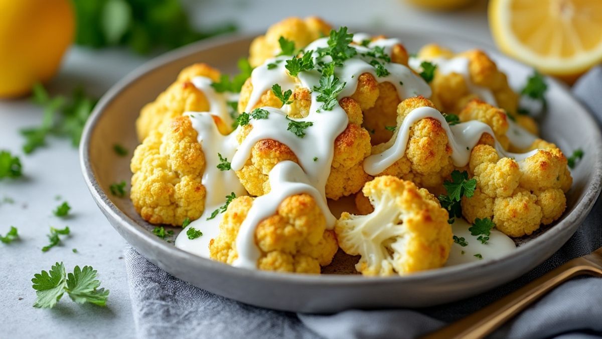 Offrez-vous un chou-fleur entier r&ocirc;ti au paprika fum&eacute; accompagn&eacute; d&rsquo;une sauce yaourt citronn&eacute;e gourmande et saine